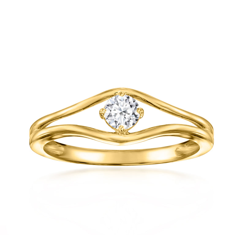 Open gold vermeil ring with round lab-grown diamond center stone, split band
