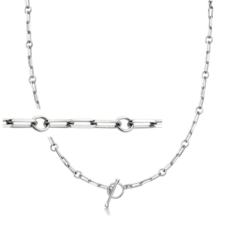 Sterling silver charm link toggle necklace with oval toggle clasp