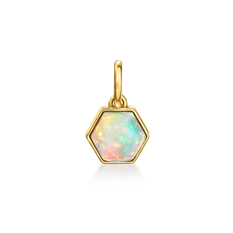 14kt yellow gold hexagon opal geometric charm with hanging loop