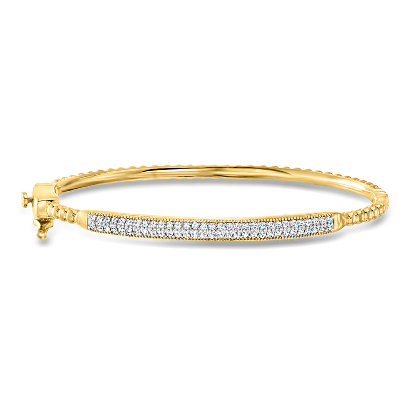 18kt gold over sterling beaded bangle bracelet with diamond-set front
