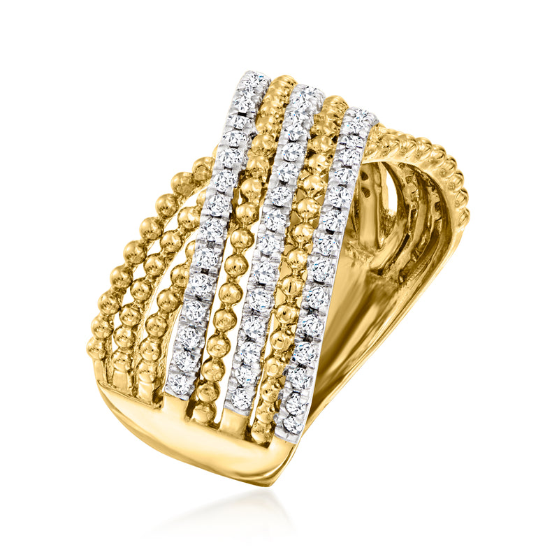 18kt gold over sterling diamond beaded crisscross ring