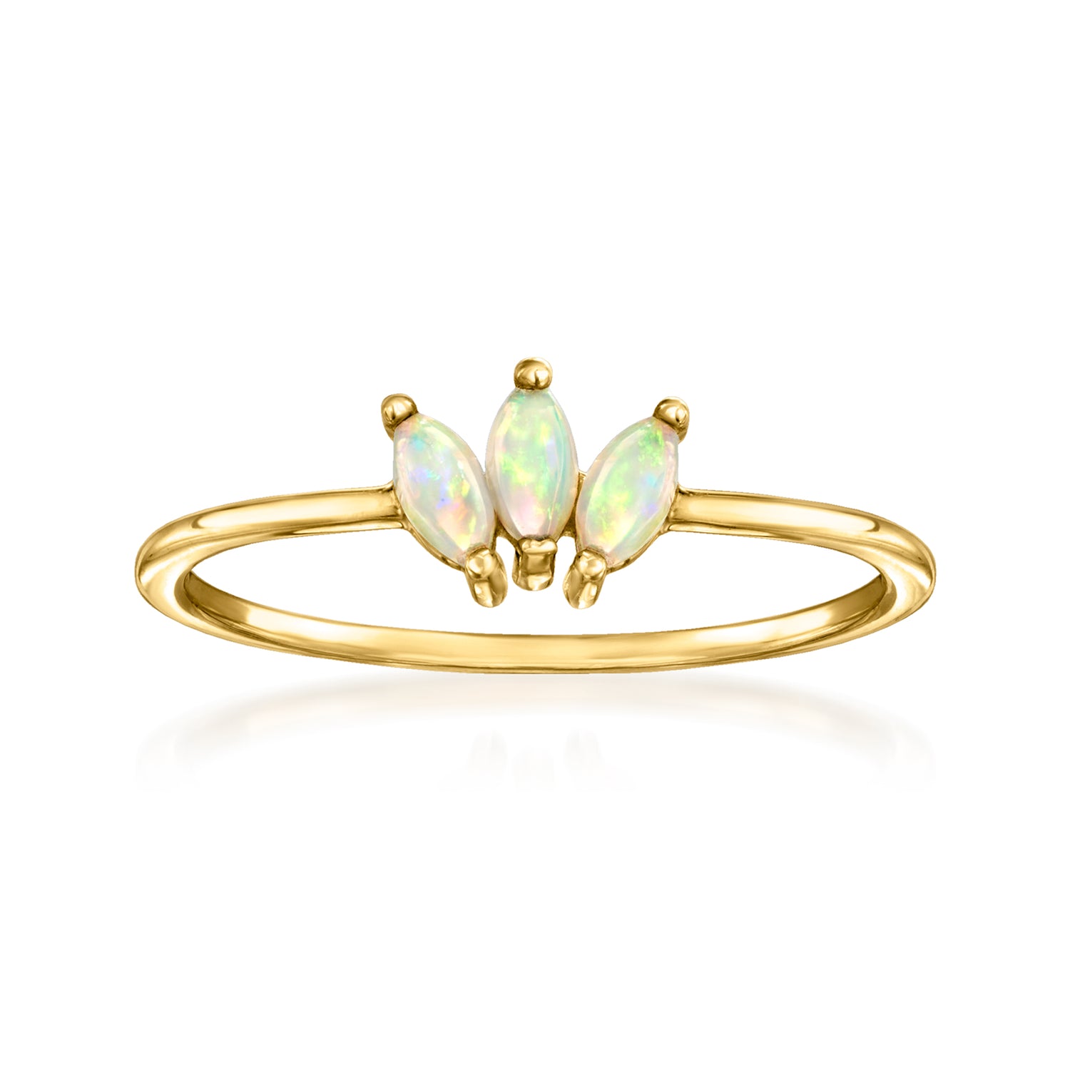 Opal Three-Stone Lotus Ring in 14kt Yellow Gold