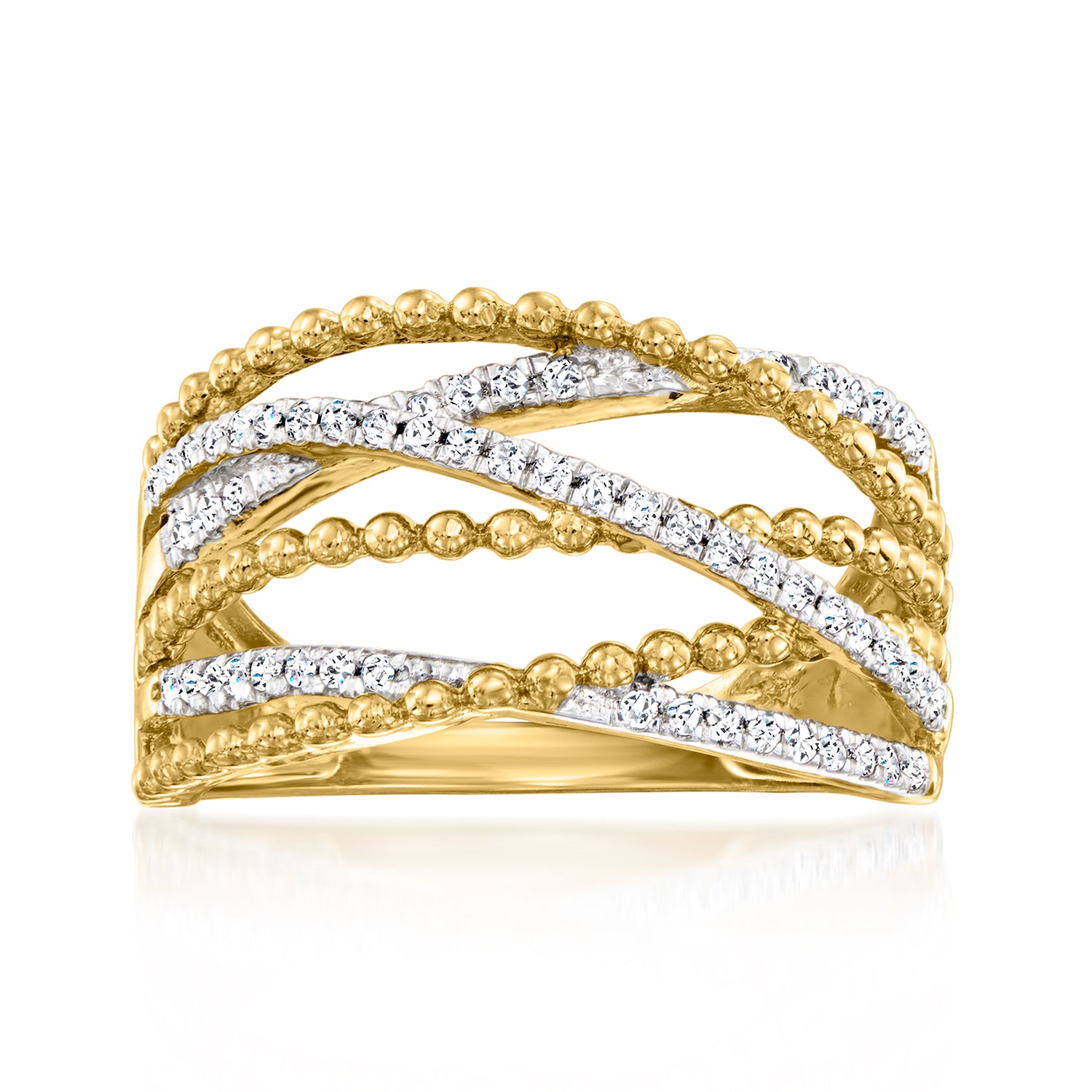 .25 ct. t.w. Diamond Beaded Highway Ring in 18kt Gold Over Sterling