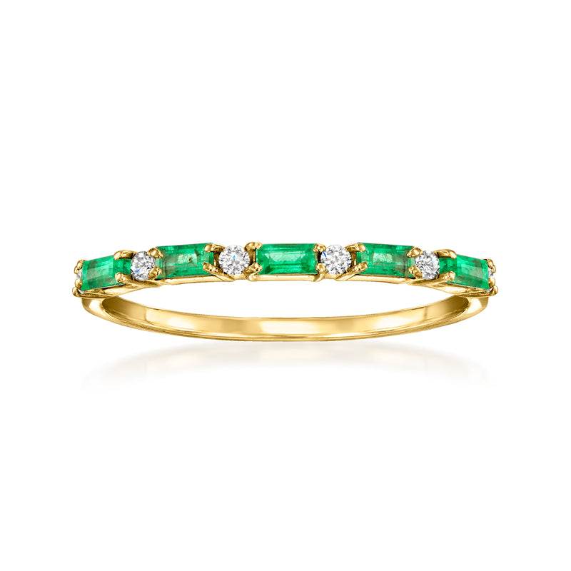 14kt yellow gold emerald-and-diamond ring with green emerald stones and white accents
