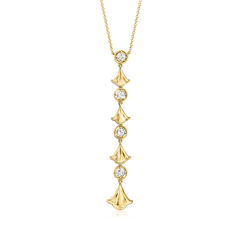 18kt yellow gold diamond drop necklace with four round bezel-set stones