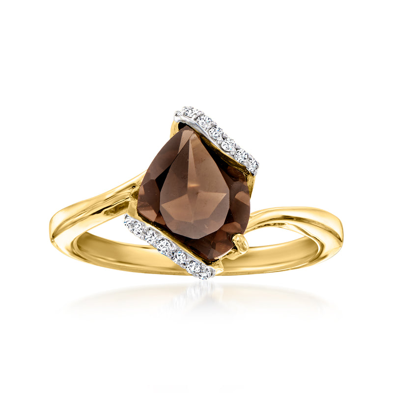 Smoky quartz ring with diamond accents in gold over sterling