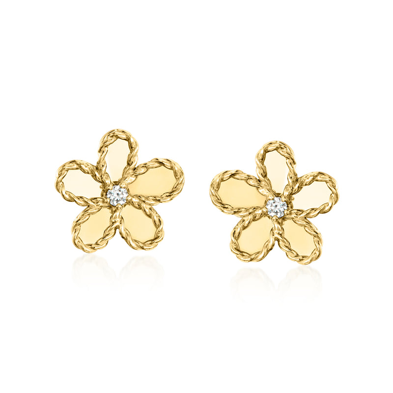 18kt yellow gold flower stud earrings with small diamonds