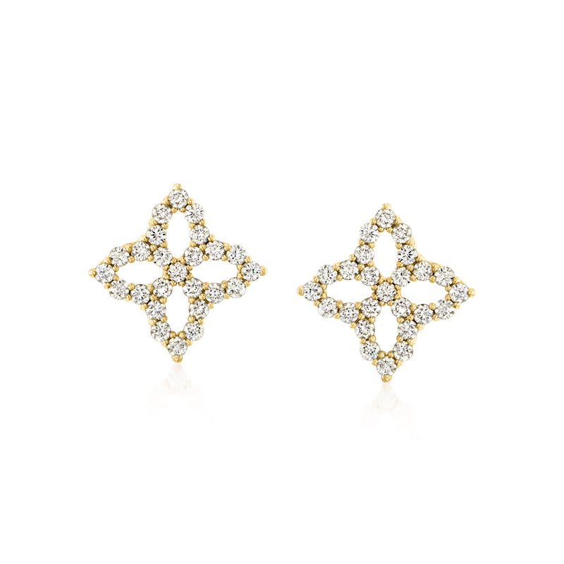 Diamond floral star stud earrings in 18kt yellow gold, post style