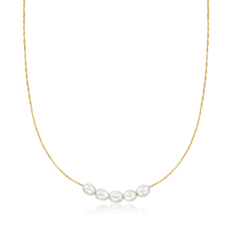 5.5–6mm cultured pearl necklace with 14kt yellow gold chain and round pearls
