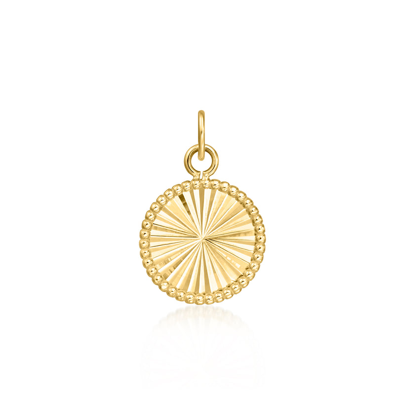14kt yellow gold sunburst circle charm with loop bail