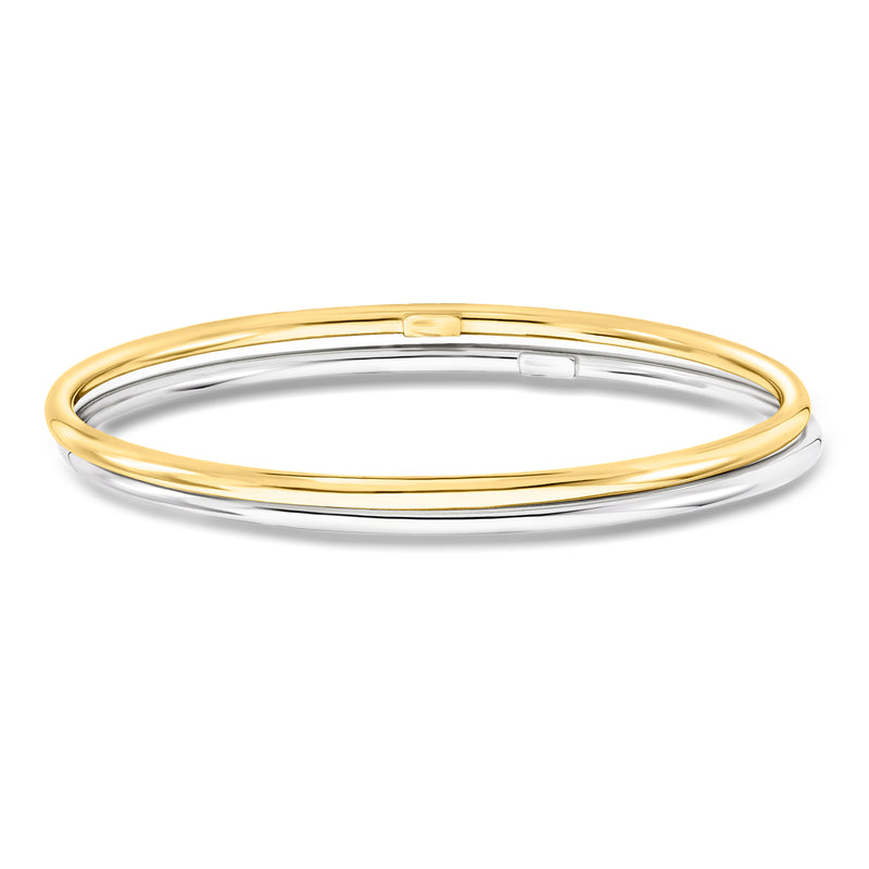 Two polished bangle bracelets with gold over silver two-tone finish