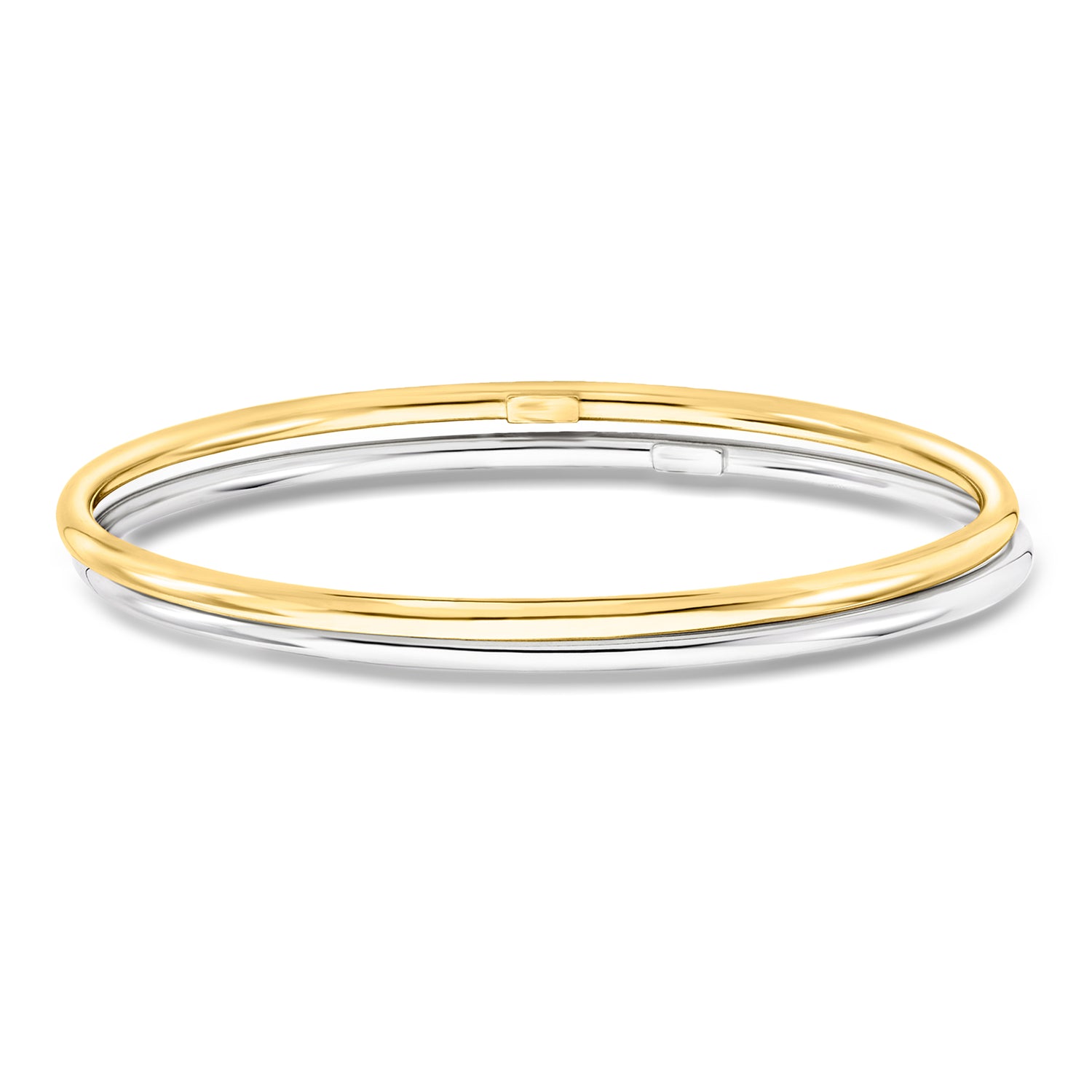 Italian Sterling Silver and 22kt Gold Over Sterling Jewelry Set: Two Polished Bangle Bracelets