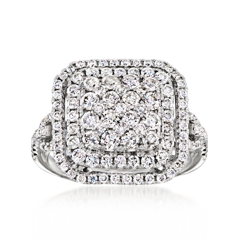 Diamond cluster ring in 14kt white gold with square halo setting