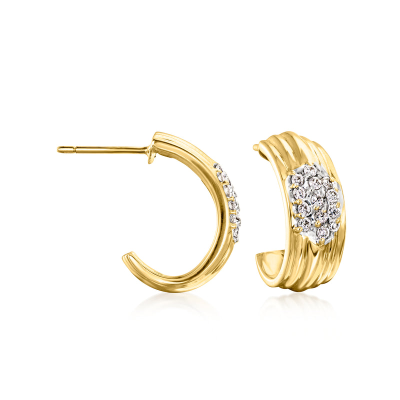 Curved 14kt yellow gold diamond post earrings with cluster detail