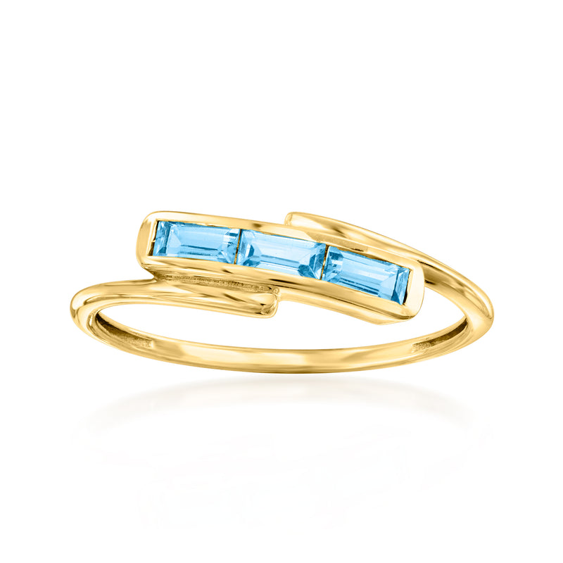 10kt yellow gold ring with baguette Swiss blue topaz, slim band