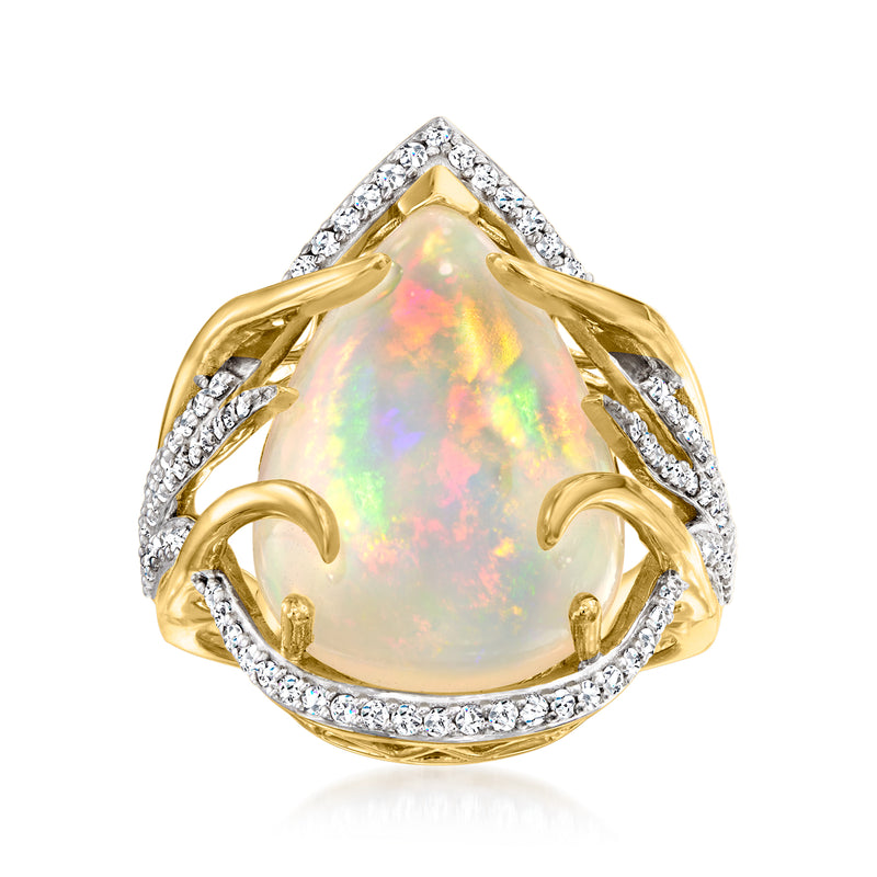 Pear-shaped opal ring with diamond accents in 14kt yellow gold