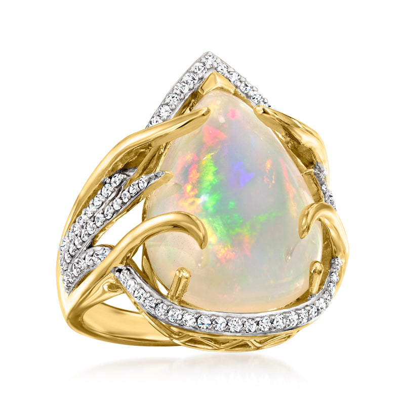 Opal ring with diamonds in 14kt yellow gold