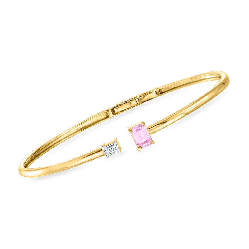 18kt gold vermeil cuff bracelet with pink sapphire center and diamond accents