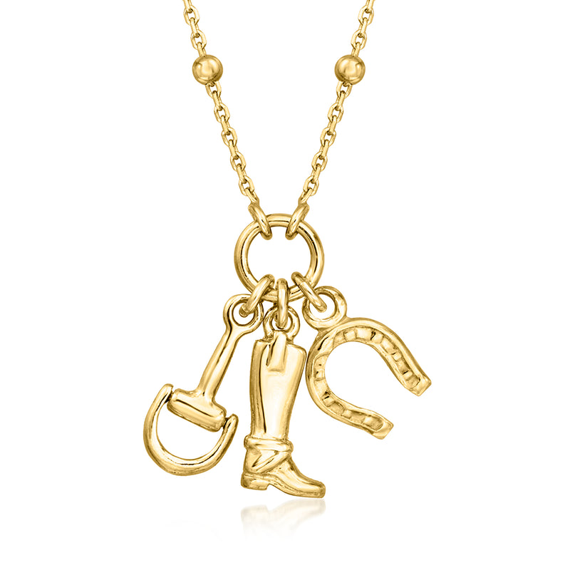 Gold-tone charm necklace with boot and horseshoe-style pendants