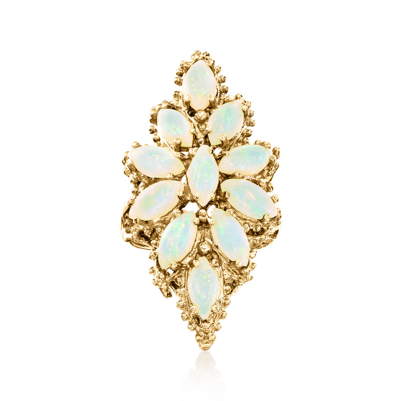 Vintage opal cluster ring in 14kt yellow gold, teardrop opals set in flower design