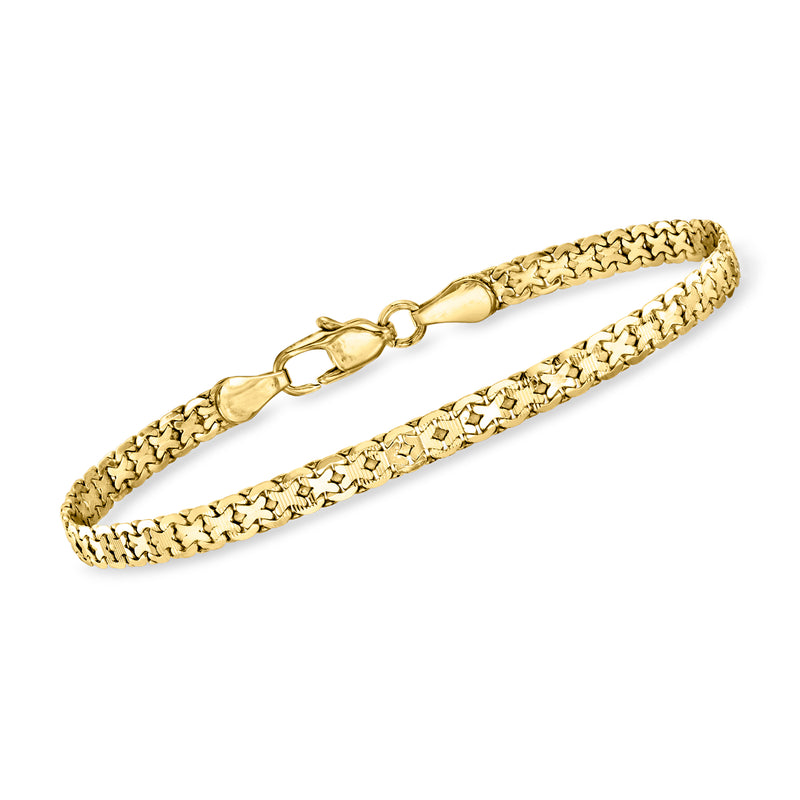 Vintage 14kt yellow gold link bracelet with textured interlocking chain and clasp