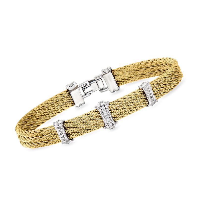 ALOR yellow cable bracelet with white gold diamond stations and clasp