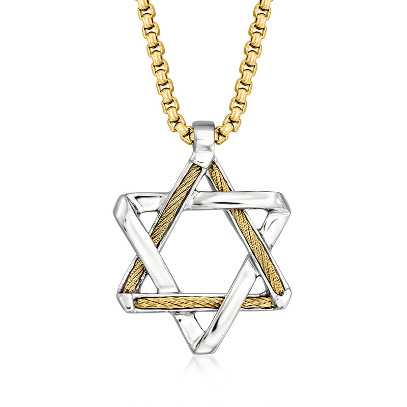 Star of David cable necklace in gold and silver with interwoven metallic design