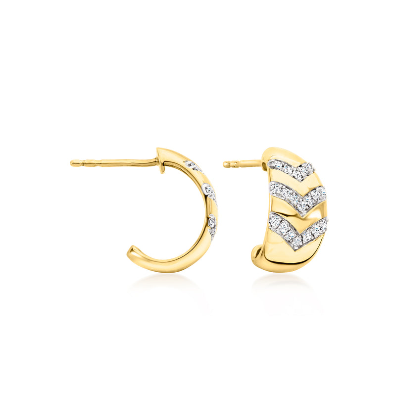 Gold over sterling diamond chevron C-hoop earrings