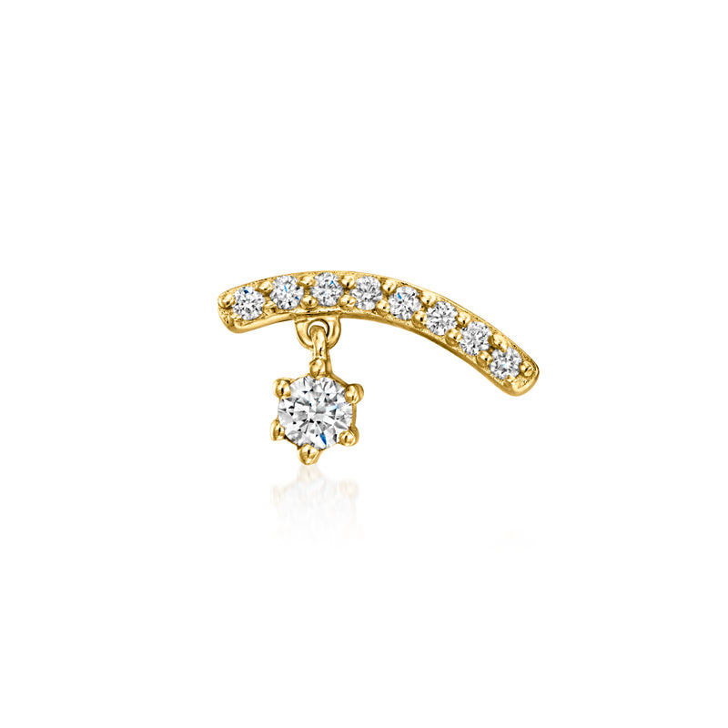 Curved drop single flat-back earring in 14kt yellow gold with lab-grown diamonds