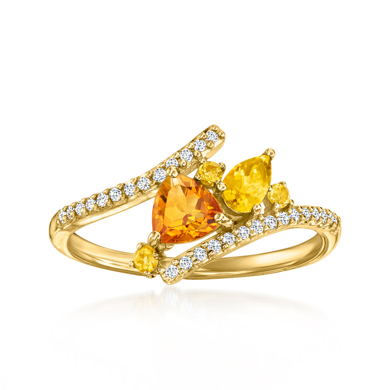 Bypass citrine and diamond ring in 14kt yellow gold, with oval and round citrine accents