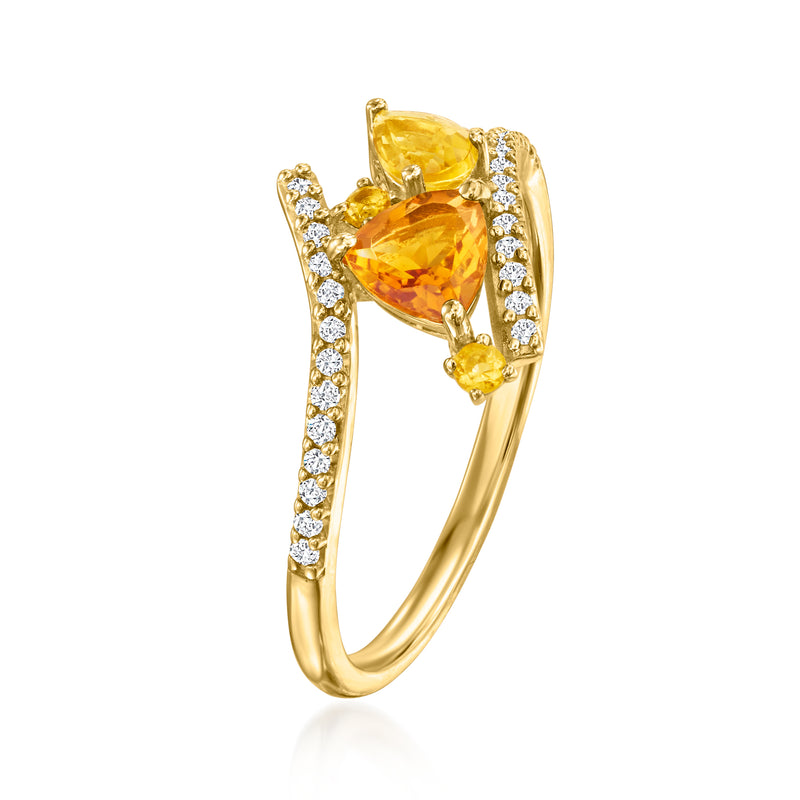 14kt yellow gold bypass ring with citrine and diamond accents