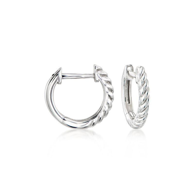 Twisted rope sterling silver hoop earrings with secure latch backs