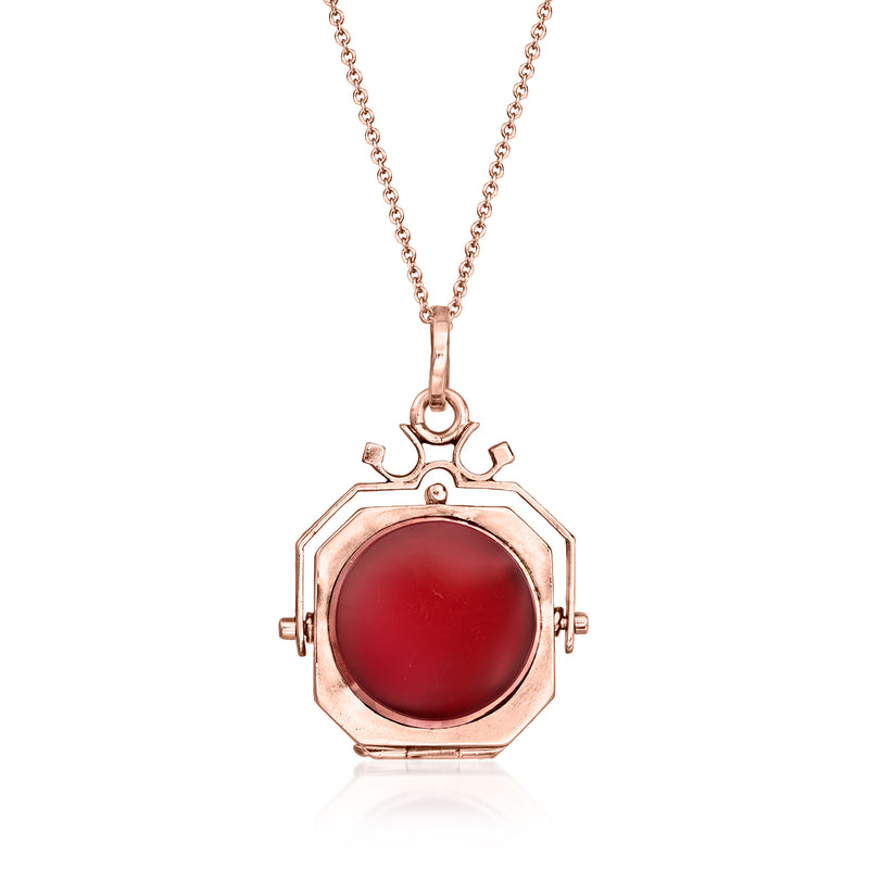 10kt rose gold locket pendant necklace with red carnelian center