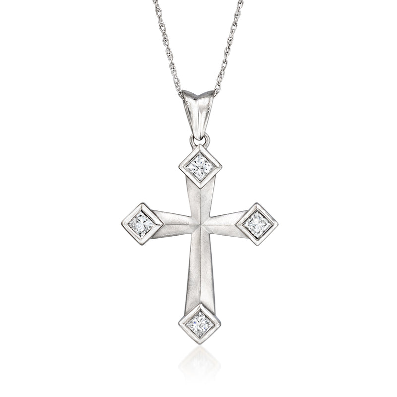 Diamond cross pendant necklace in 14kt white gold, four set diamond accents