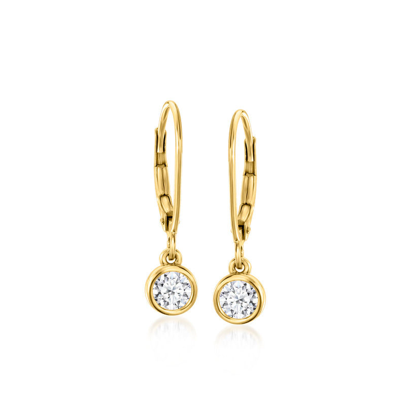 18kt gold over sterling leverback drop earrings with round diamond centers