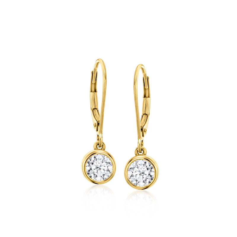 Gold leverback drop earrings with round diamond accents