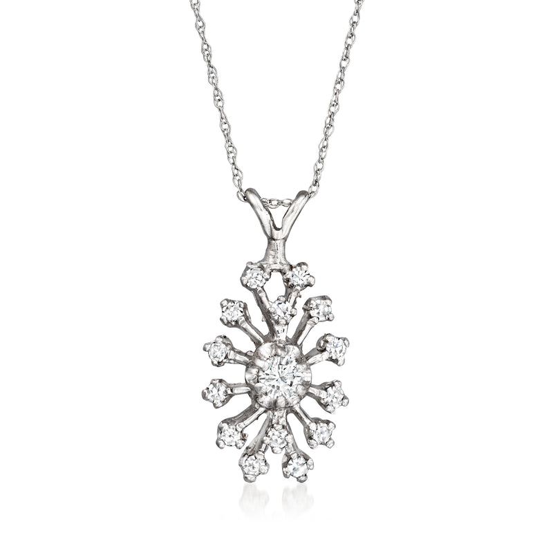 White gold diamond pendant necklace with snowflake cluster drop