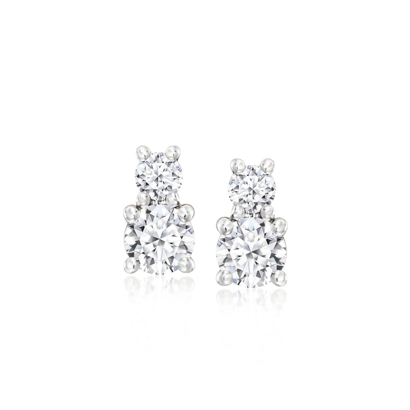 Sterling silver two-stone lab-grown diamond post earrings, clustered round stones