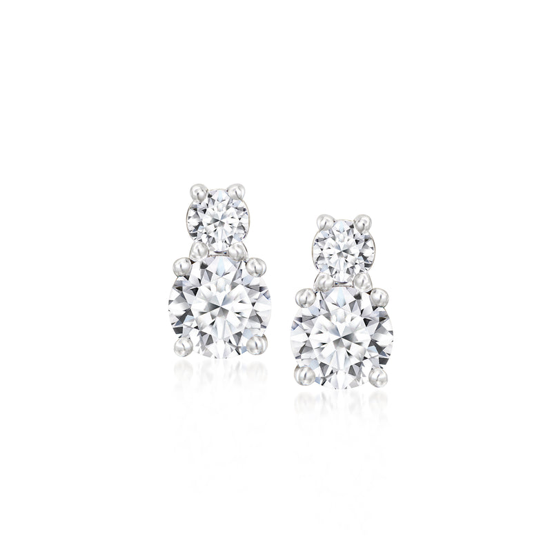 Sterling silver two-stone diamond stud earrings with round stones and post backs