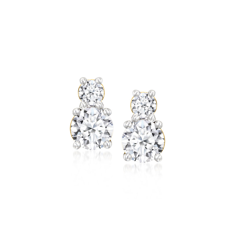 Two-stone lab-grown diamond stud earrings with round stones and prong settings, front view