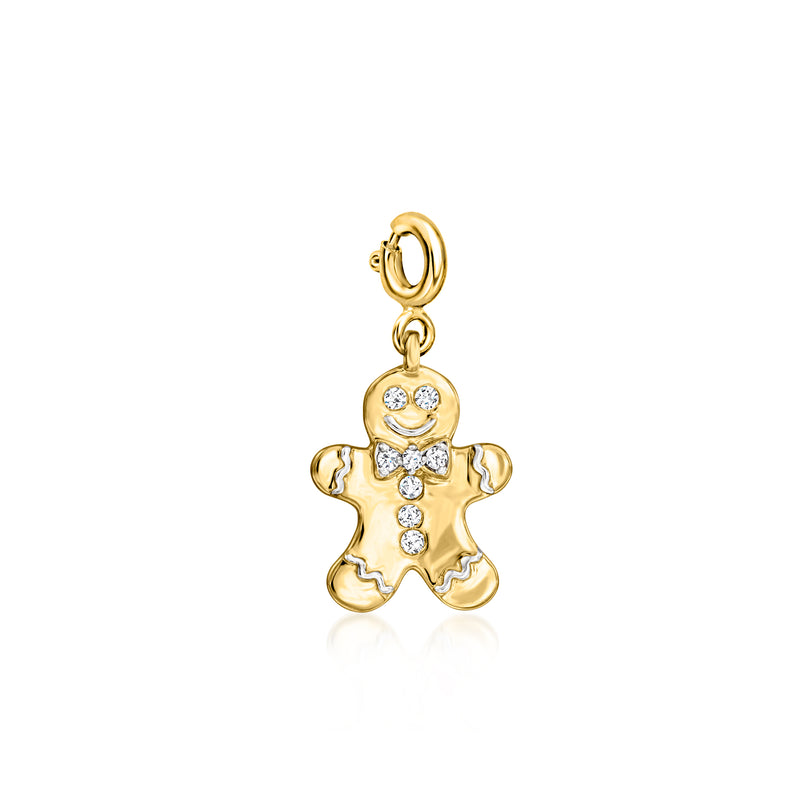 Diamond gingerbread man charm in 18kt gold over sterling, small round-cut stones