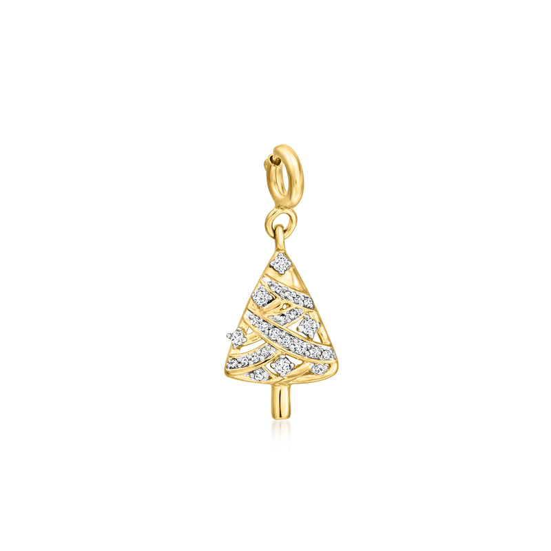 Diamond Christmas tree charm in 18kt gold over sterling with pavé accents
