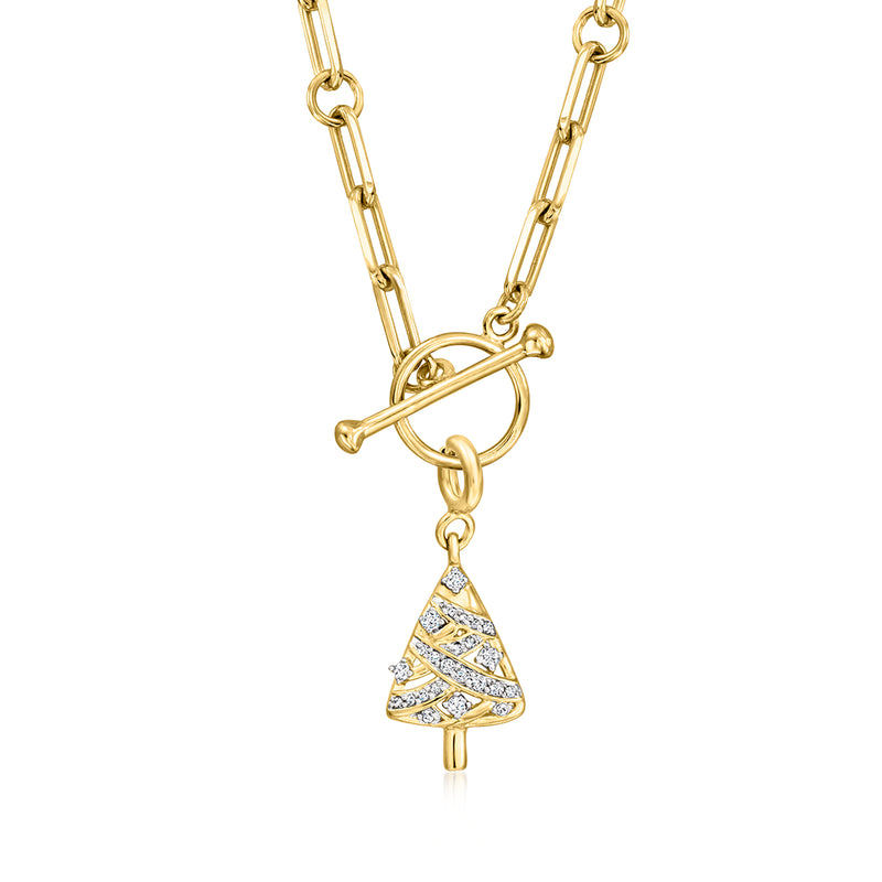 Gold Christmas tree charm with diamond accents