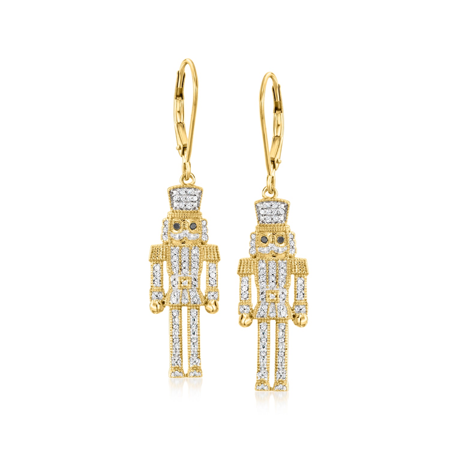 .25 ct. t.w. Black and White Diamond Nutcracker Drop Earrings in 18kt Gold Over Sterling