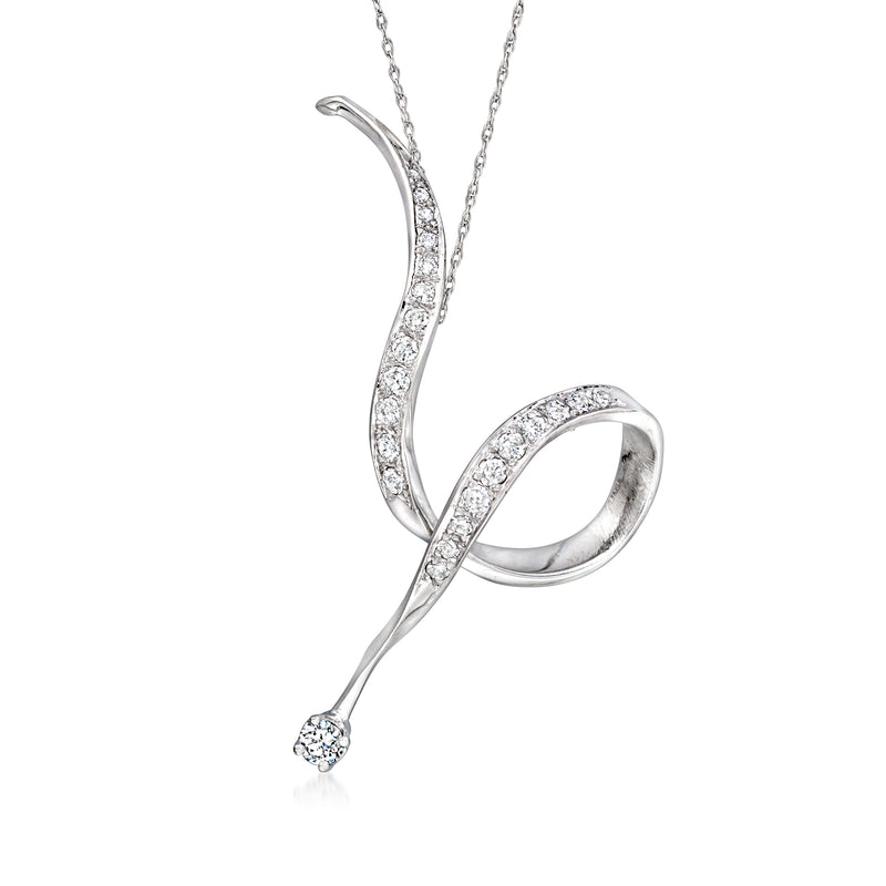C. 1990 vintage diamond swirl pendant necklace in 14kt white gold
