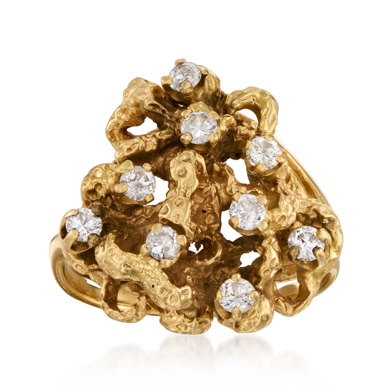 Vintage diamond cluster ring in 14k yellow gold, round prong-set stones, size 7