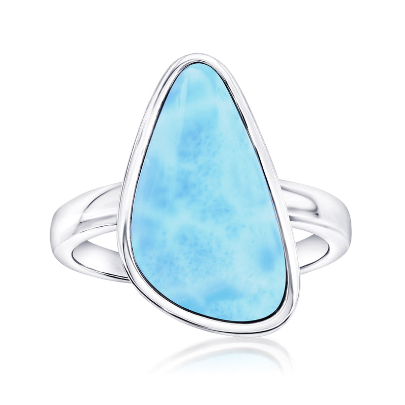Sterling silver ring with triangular blue cabochon gemstone bezel