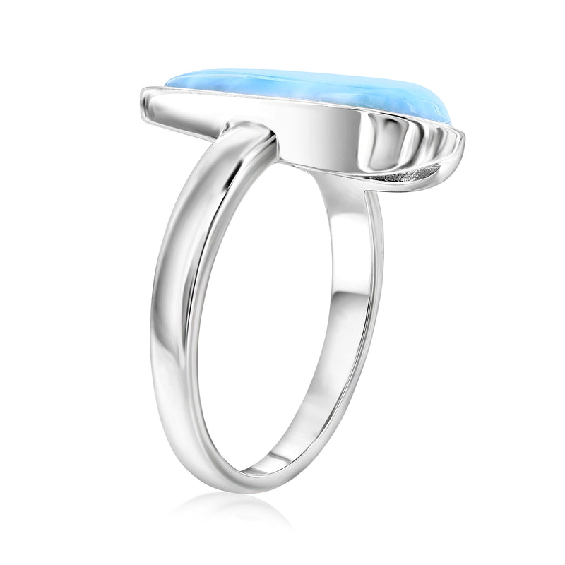 Sterling silver ring, side view with triangular blue cabochon stone