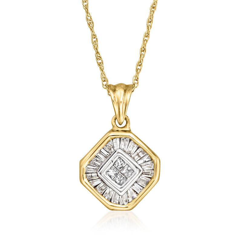 Vintage 14kt yellow gold diamond pendant necklace with square halo cluster