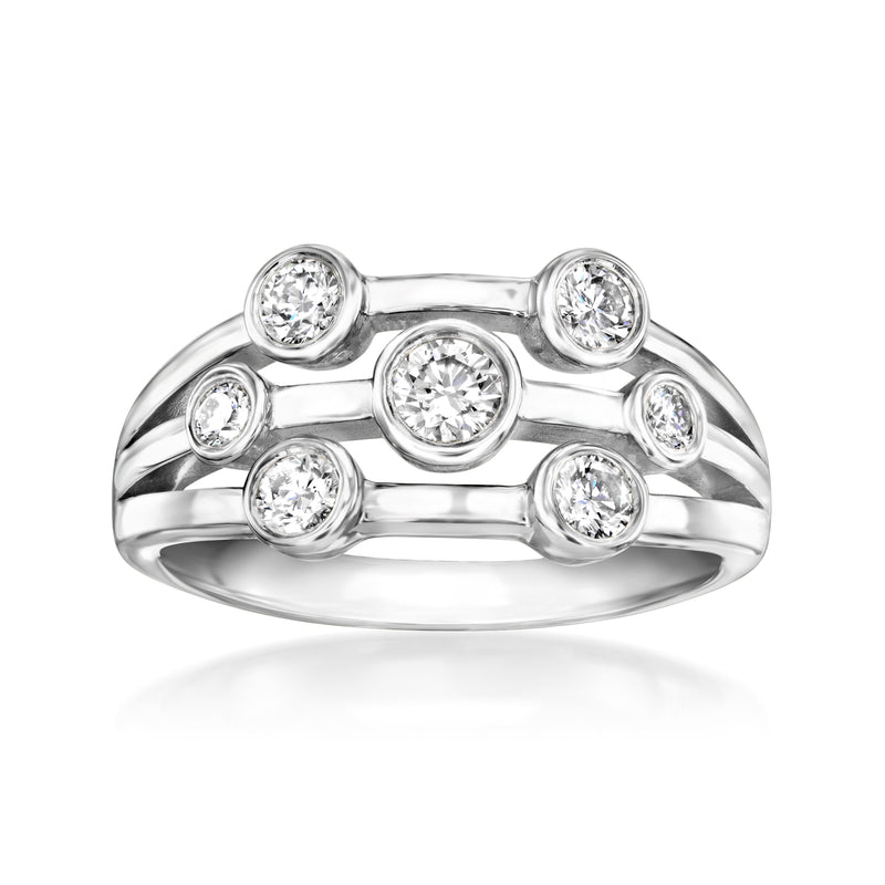 Sterling silver diamond ring with multi-row bezel-set round stones